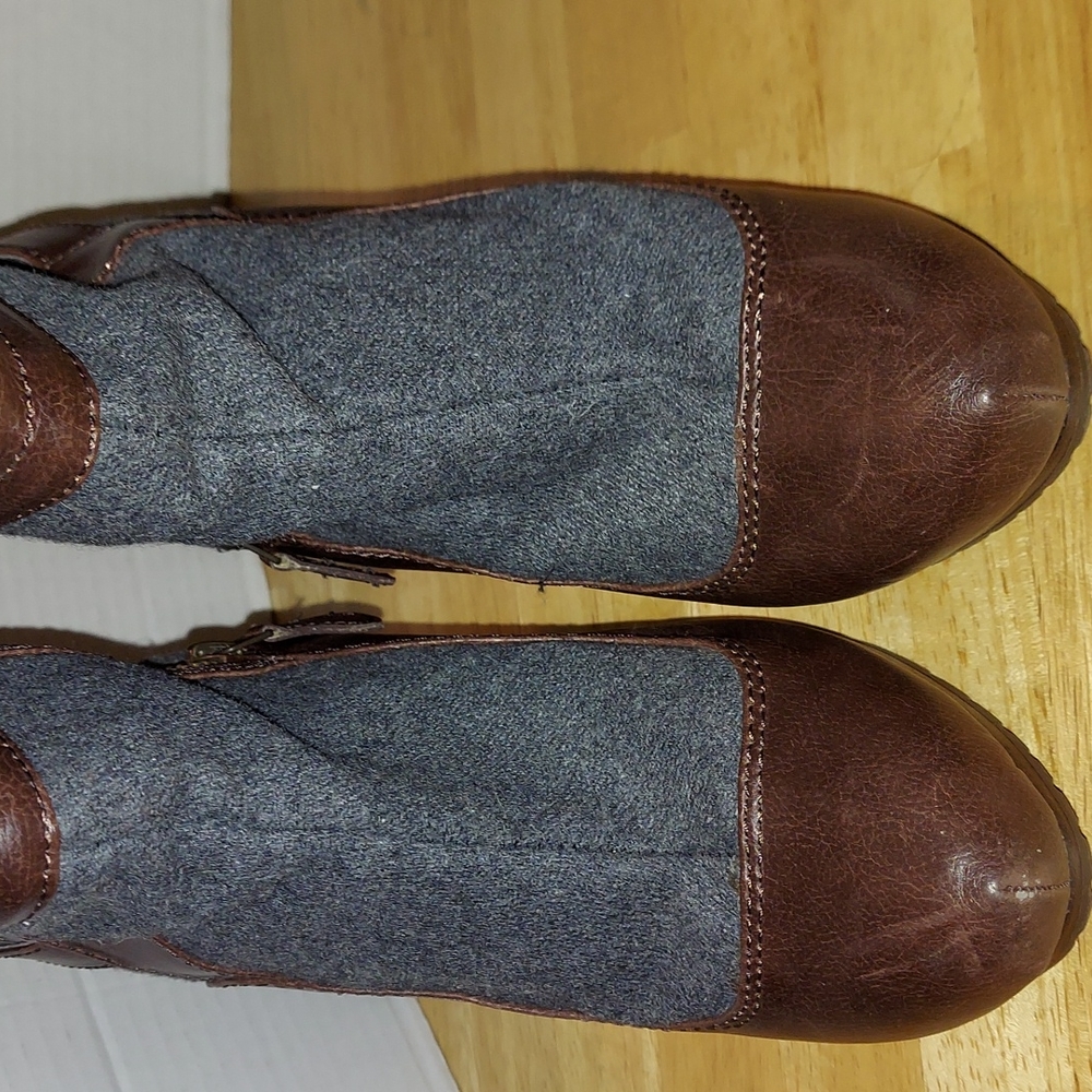 ELLE Heeled Boots Eldrewgrey Faux Sherpa Wool Gray Brown Heels Sz 8.5 - Picture 2 of 8
